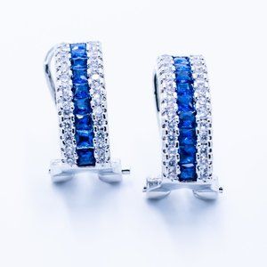 Sapphire Zircon Silver Hoop Earrings